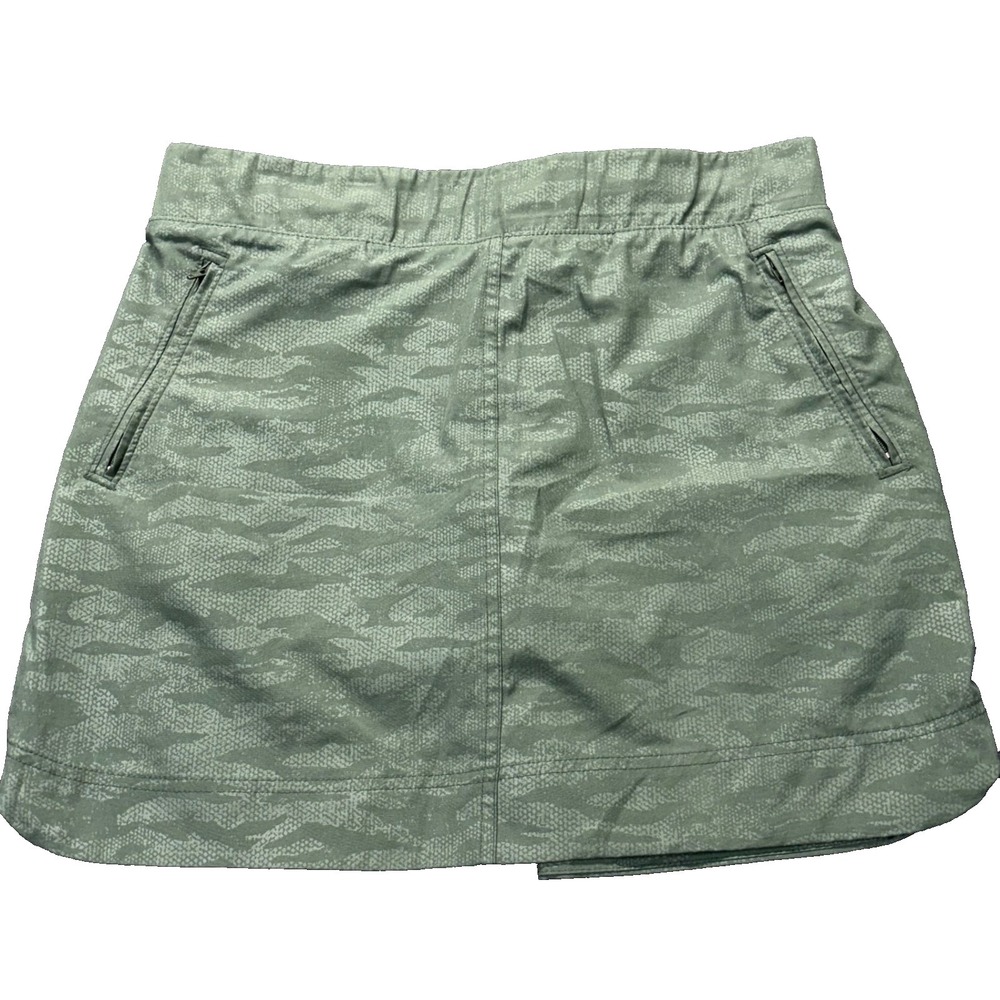 Orvis Skort Womens M Green Camo Print Lined Elastic Waist Zip Pockets Outdoor